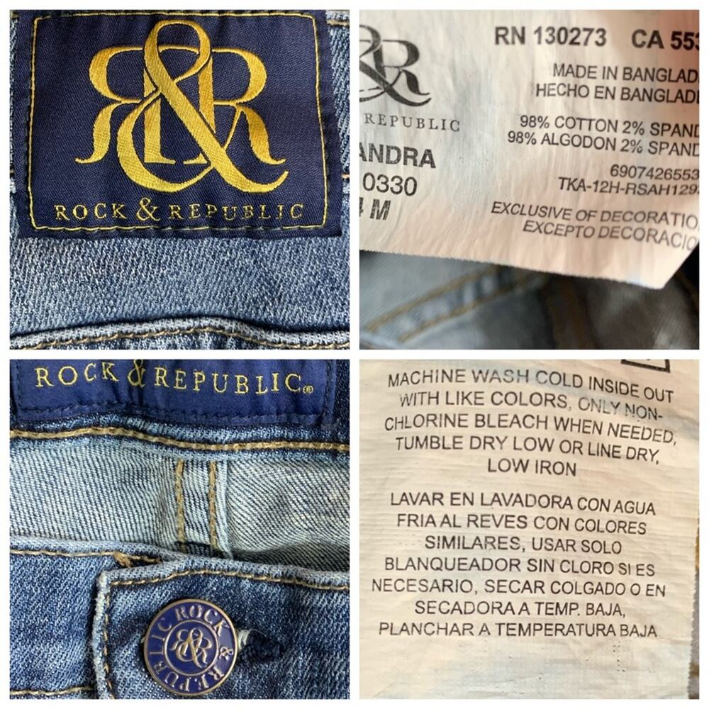 Rock & Republic Medium Wash Kasandra Boot Cut Mid Rise Jeans Women's Size 14 - Picture 7 of 8